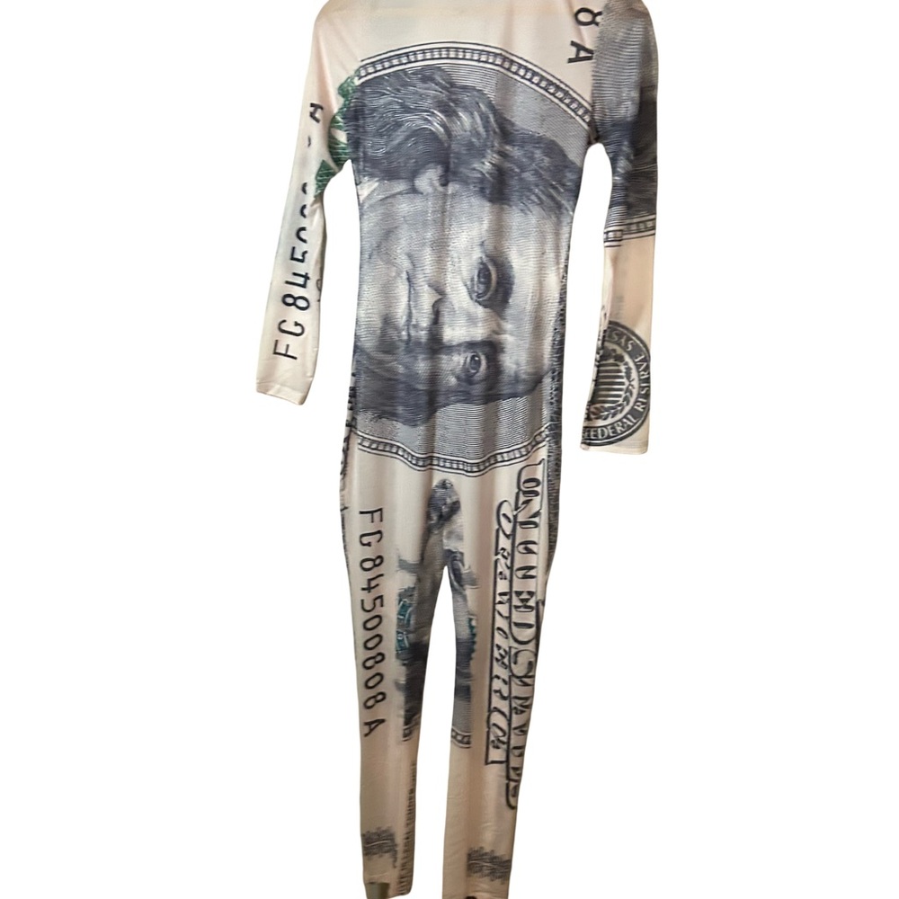 BRAND NEW!!! Fashion Nova Money Print Jumpsuit in Beige and Green